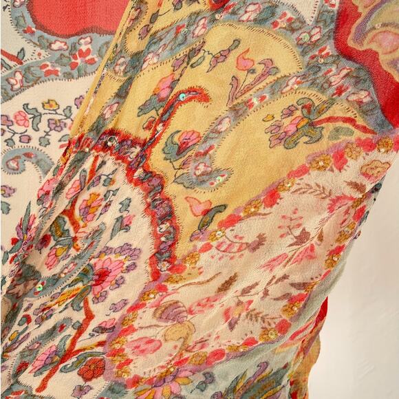 Vintage 90s Y2K Sheer Beaded Paisley Open Tied Top / Sz M / Boho Hippie Crop - Picture 6 of 8